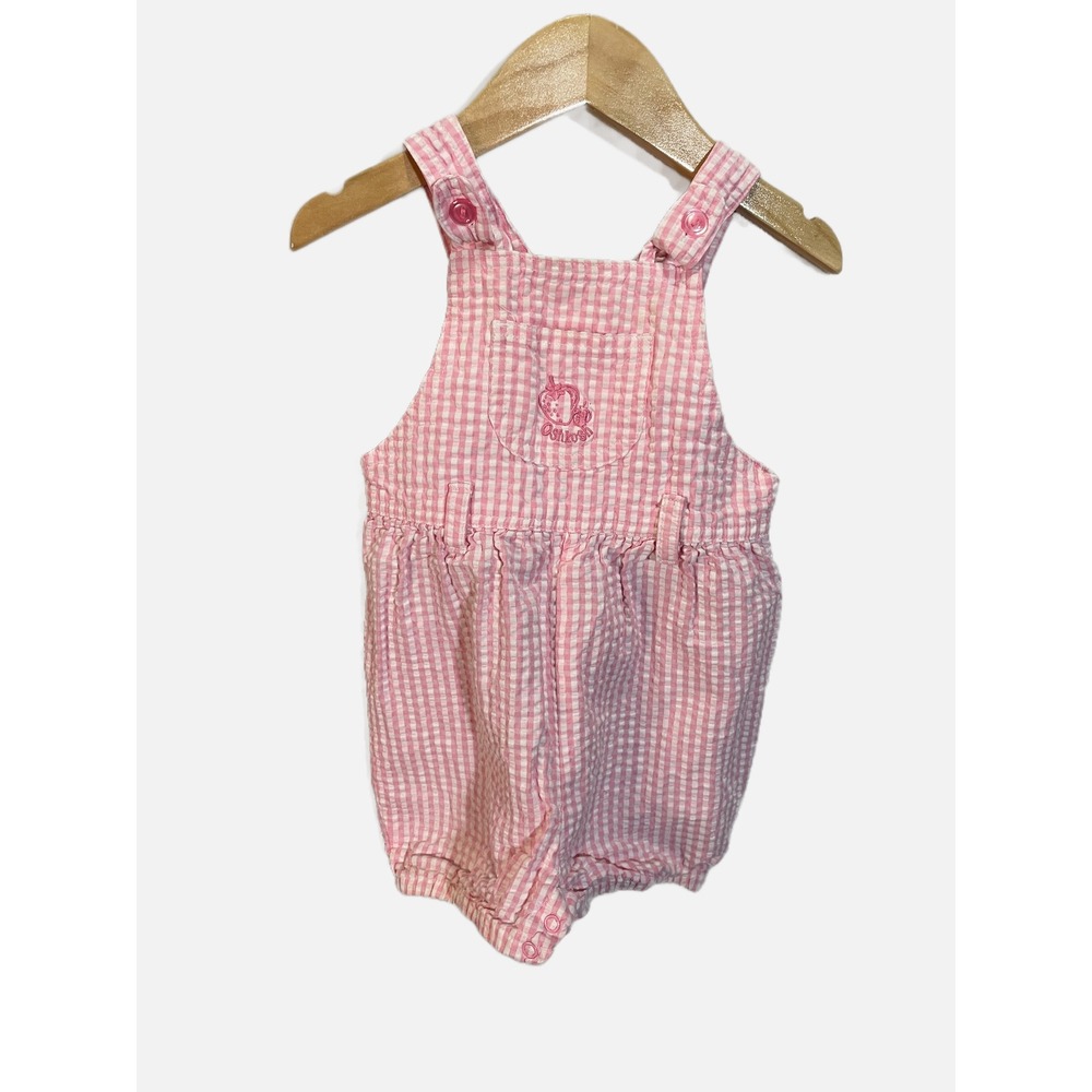 OshKosh Overalls Baby 18M Pink Gingham Seersucker Strawberry Vintage Style